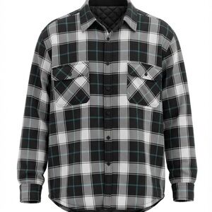 Pierre 2XL Men’s Black and Gray Plaid with Blue stripes Quilted Jacket.